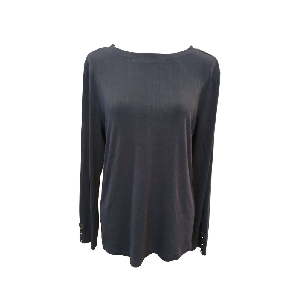 LOFT Outlet Women's Dark Gray Ribbed Boat Neck Long Sleeve Shirt XL Stretch